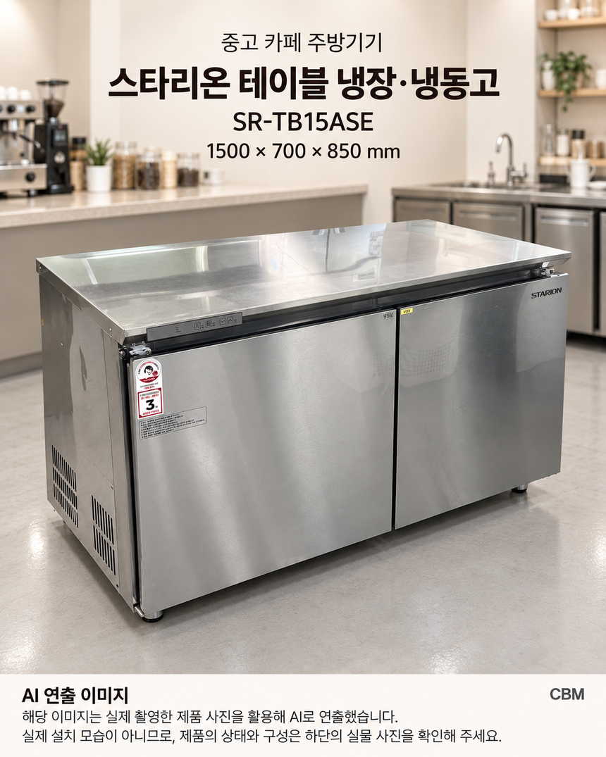 스타리온 테이블냉장냉동고 1500 간냉식 중고 · AI 연출 이미지