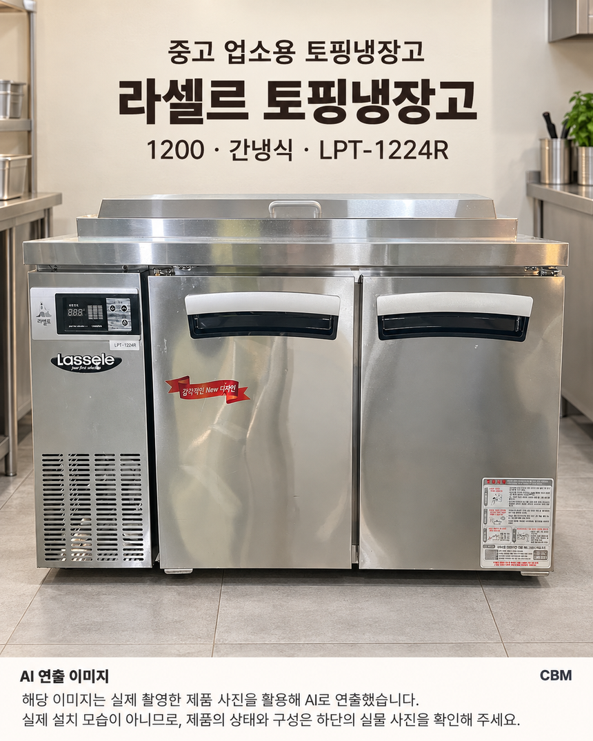 라셀르 토핑냉장고 1200 중고 LPT-1224R · AI 연출 이미지