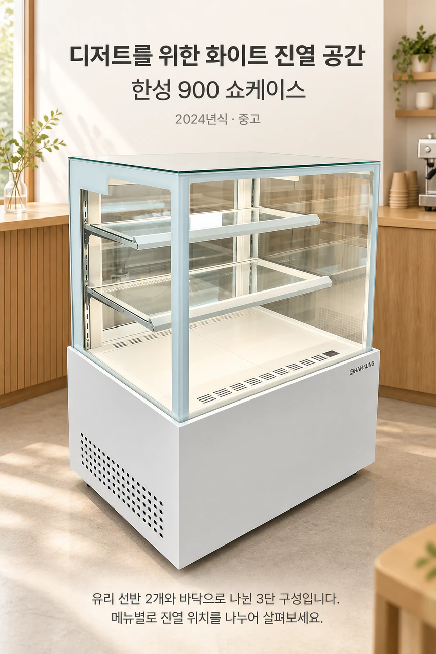 카페 쇼케이스 900 제과 디저트 케이크 진열보관 3단 화이트 한성 중고 상세페이지 1