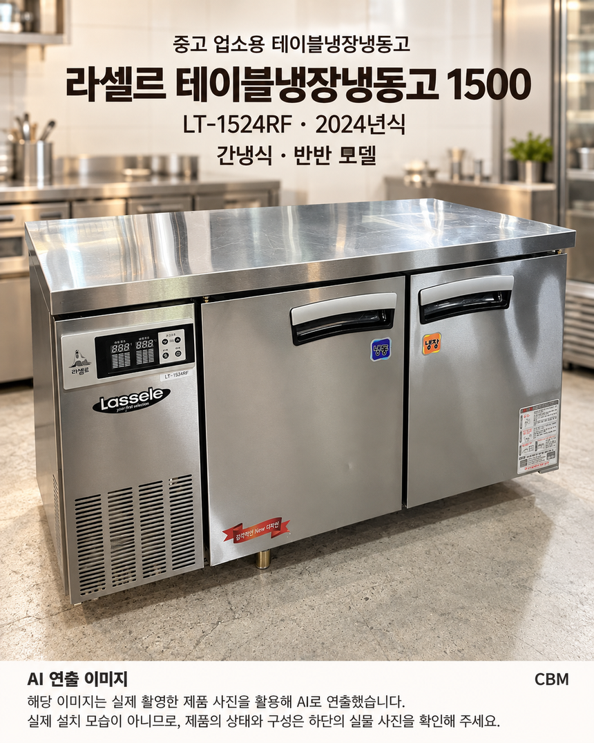 라셀르 테이블냉장냉동고 1500 중고 간냉식 · AI 연출 이미지