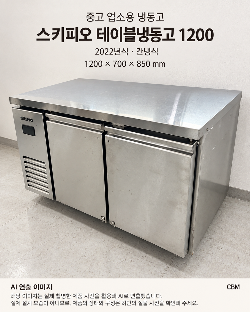 테이블냉동고 1200 중고 간냉식 · AI 연출 이미지
