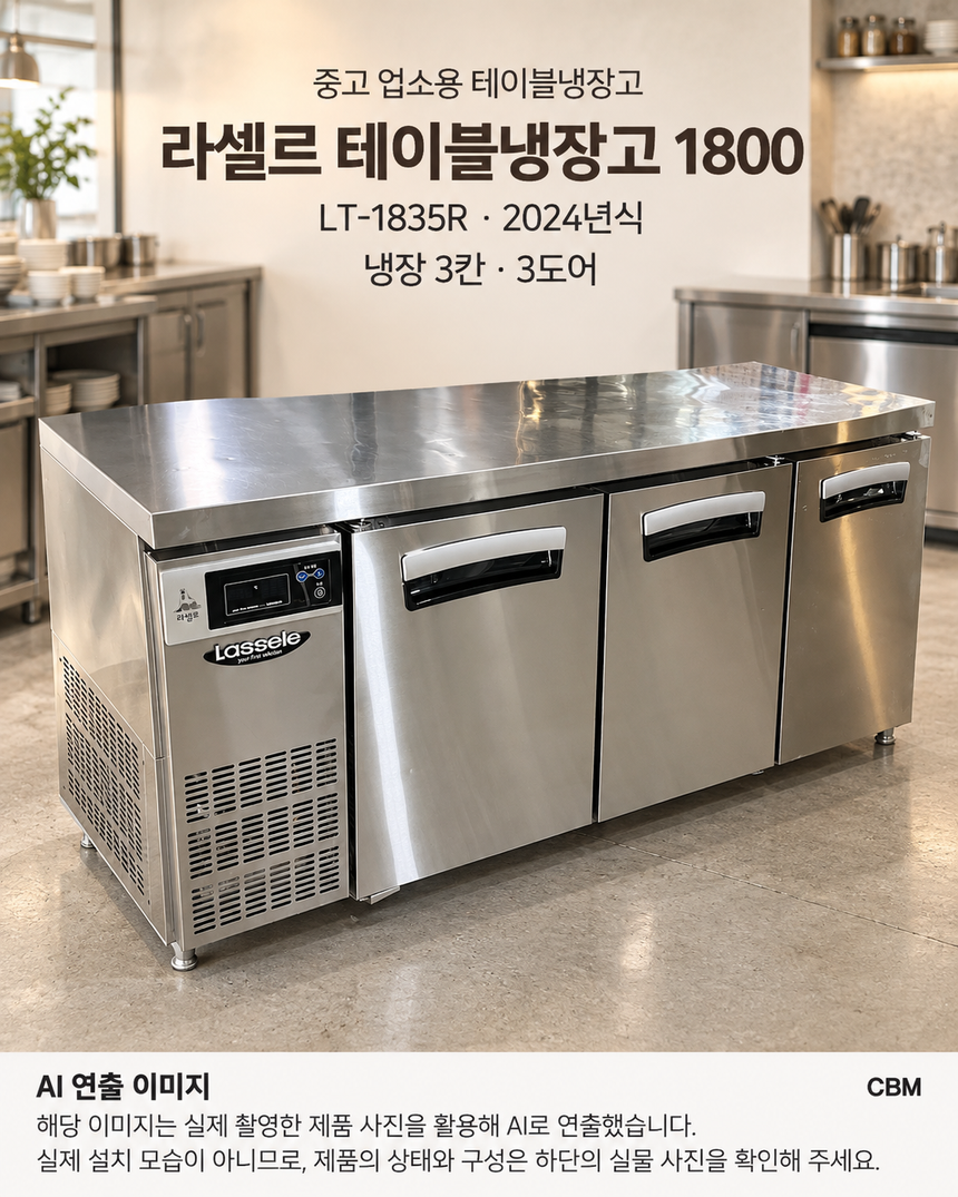 라셀르 테이블냉장고 1800 중고 간냉식 lt-1835r · AI 연출 이미지